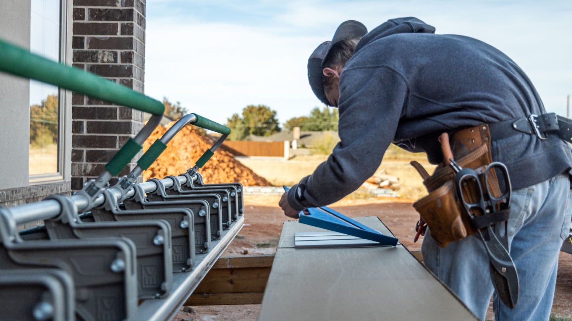 Sheet metal being formed on site with a brake