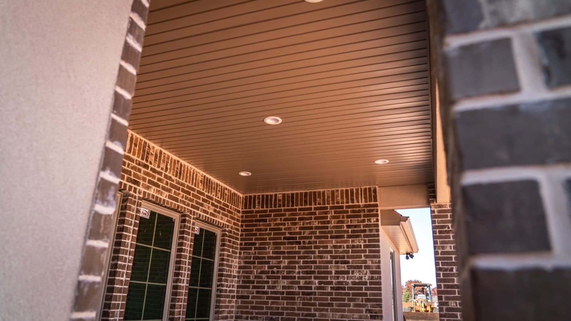 Finished soffit ceiling over a covered patio